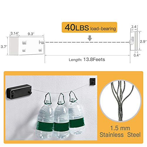 Image of BESy Retractable Clothesline ABS case+Aluminum Dryer with Adjustable Stainless Steel Double Rope String Hotel Style Heavy Duty,Wall Mounted Method, 13.8 Feets,Black