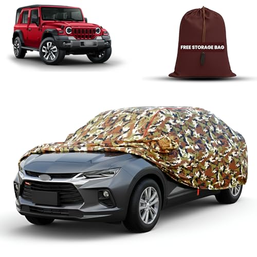 Image of MORNYRAY Car Cover for Thar Roxx | Fully Waterproof Car Body Cover | with Mirror & Antenna Pocket | Dustproof, Windproof & Anti-Scratch Lining, Camouflage