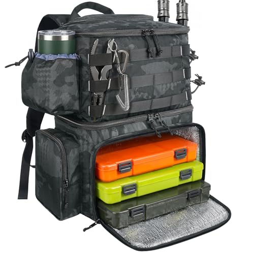 MATEIN Fishing Backpack, Water Resistant Tackle Storage Bag with Rod Holders & Cooler, Fishing Gifts for Men