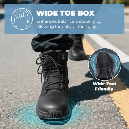 NORTIV 8 Men's Wide Toe Box Work Military Tactical Boots Barefoot Hiking Low Drop Leather Side Zipper Motorcycle Combat Boots Pikes2