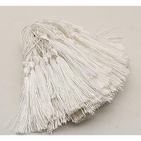 MSCFTFB 120 Pieces 5inch Silk Floss Tassels with Hang Loops Mini Tassels Mala Tassel Kits for Bookmarks Earring Dreamcatcher Jewerly Making Belt Clothing Curtain Decorations (White) Cover