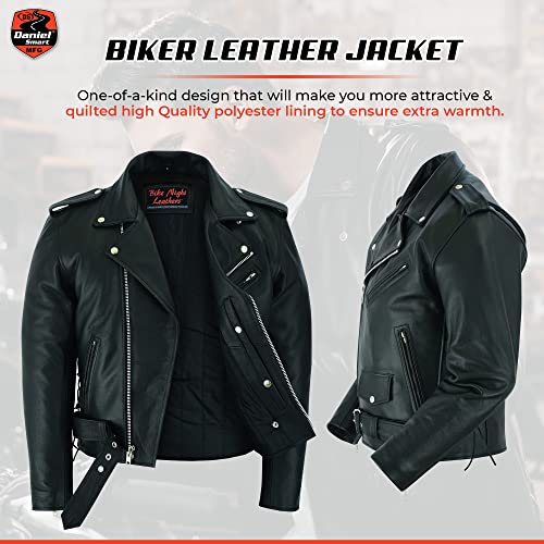 Daniel Smart Men Motorcycle Leather Jacket Black Economy Biker Leather Jacket With Concealment Armory Pocket #TOP2