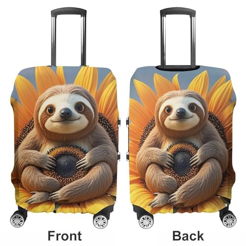 Sloth Sitting on Sunflower Printed Luggage Cover Protector, Fits 18-32 Inch Luggage3