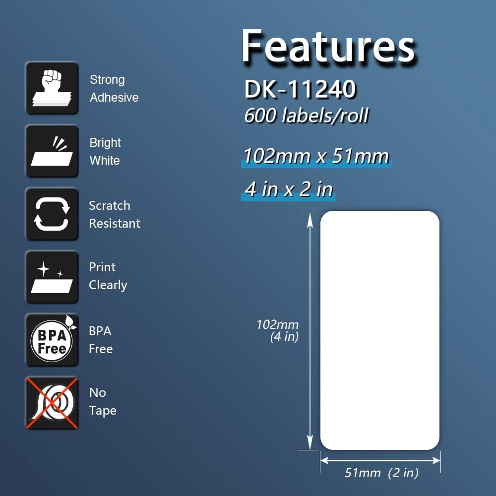 BETCKEY - 10 Rotoli DK-11240 Etichette per Spedizioni Compatibile con Brother, 102mm x 51mm, 6000 Etichette per Stampanti di Etichette Brother QL (2 Portaetichette Riutilizzabili)
