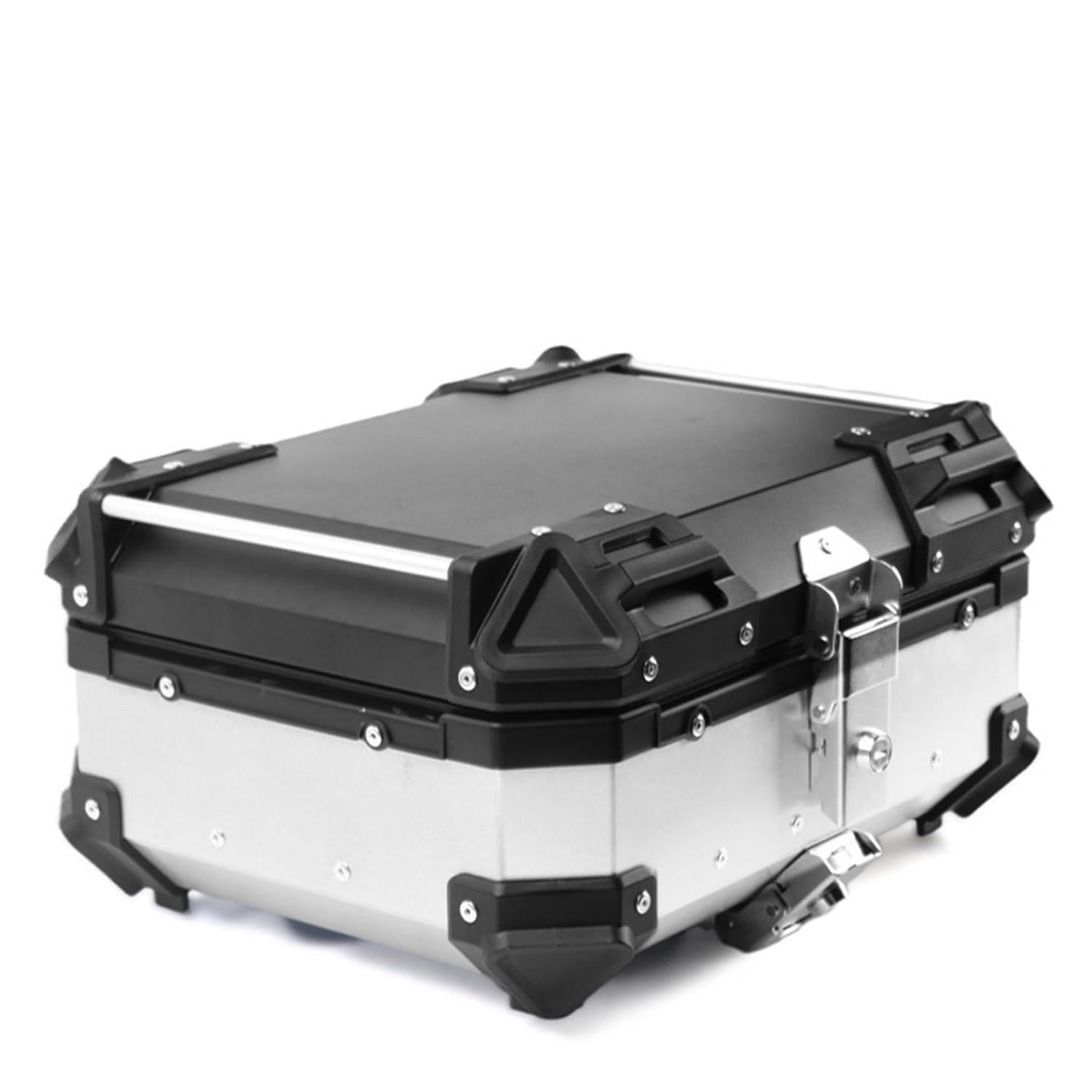 Universal Baúl De Moto,Motocicleta Topcase Grande Capacidad 28/36/45/55/65/80/100L,Maletero De Moto De Aluminio, Baul Moto con Desenganche RáPido Base(Plata,45L)