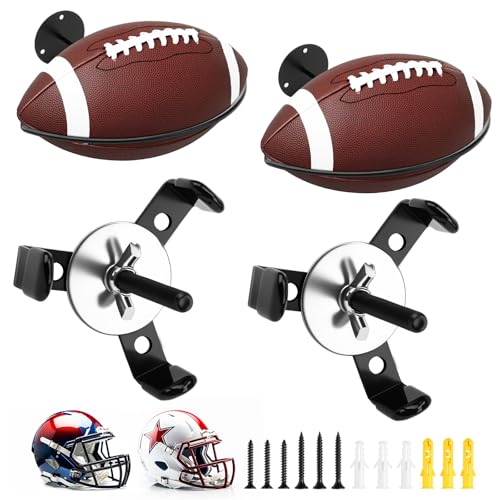 LEIFIDE 4 Pack Hidden Football Helmet Wall Mount Display Hanger Display Holder Stand Wall Decor Floating Football Helmet Shelf Case Stand Storage Sport Ball Holder Rack for Man