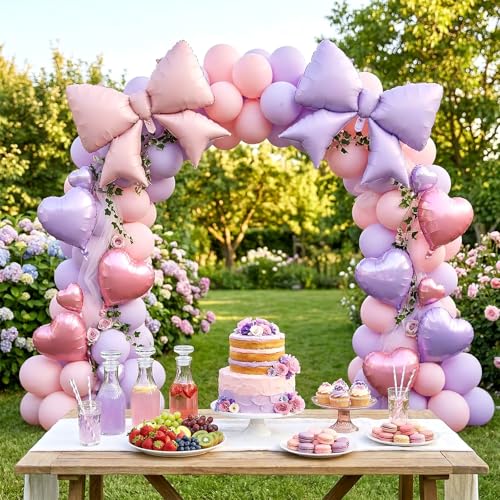Image of 12 Pcs 18 Inch Heart Balloons and 38 Inch Bow Balloons, Large Foil Bow Heart Balloon Bow Party Decorations for Birthday Baby Shower Valentines Wedding Party