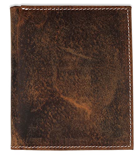 F&L CLASSIC RFID Blocking Mens Leather Bi-Fold Big Hipster Wallet, 13 credit card slots,buffalo vintage brown with White stitching,186 buff hunter