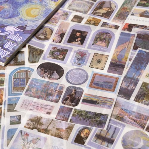 Vintage Journaling Stickers for Junk Journal, 487 Scrapbooking Sticker and 20 Ephemera Papers for Adults, Washi Materials with Art Famous Paintings