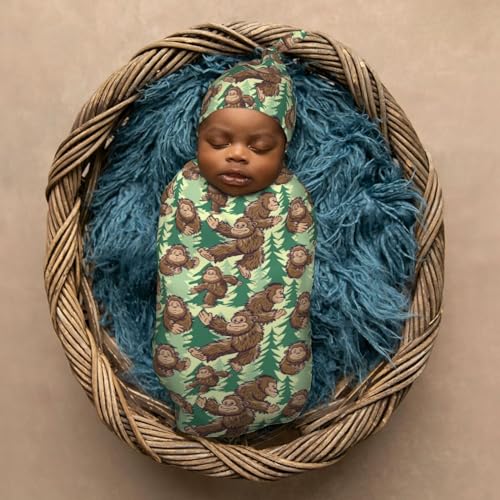 Image of Funny Gorillas and Tree Newborn Swaddle Blankets Hat Sets Soft Baby Receiving Blanket Swaddle for Baby Shower Infant Boy Girl Gift