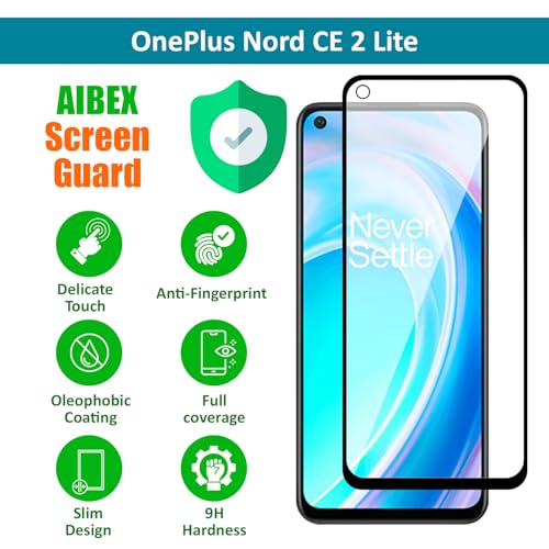 Image of AIBEX Tempered Glass for OnePlus Nord CE 2 Lite 5G / Realme Narzo 50 / Realme C17| 9H Hardness | Anti-Glare & Anti-Fingerprint | Water Resistant | Edge-to-Edge Full Screen Protector | Bubble-Free