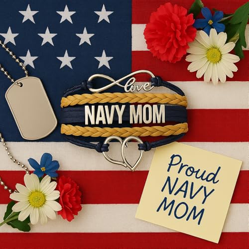 Infinity Collection Navy Mom Bracelet for Women – Multi-Strand Leather Wristband with Love and Heart Charms – Adjustable Handmade Jewelry Gift for Military Mothers2