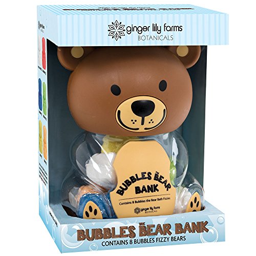 Ginger Lily Farms Botanicals Bubbles The Bear Bank, Coin Bank and 8 Bubbles Fizzy Bears Included, 10.2 Ounces
