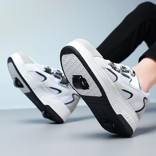 Mateju Schoenen met wieltjes, voor jongens en meisjes, modieuze kinderrolschaatsen, schoenen met wieltjes, outdoor gymschoenen, inschuifbare, 2-in-1 rolschaatsen, gymschoenen, skateboardschoenen, maat