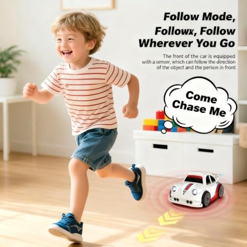 Image of Remote Control Car, Intelligent Inductive Movement Toy Car with Auto-Follow Mode, obstacle avoid and 360Spins Drift, 2.4Ghz RC Racing Car Simulated Sounds and Headlights, Ideal Gift for kids (WHITE)