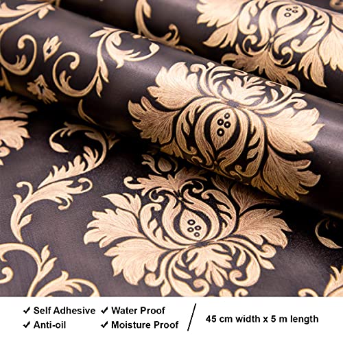 Image of 45 x 1000 CM Wall Stickers Home DIY Decals Damask Flower Self Adhesive PVC Wall Stickers for Living Room, Bedroom (Mocha Brown Decoy)