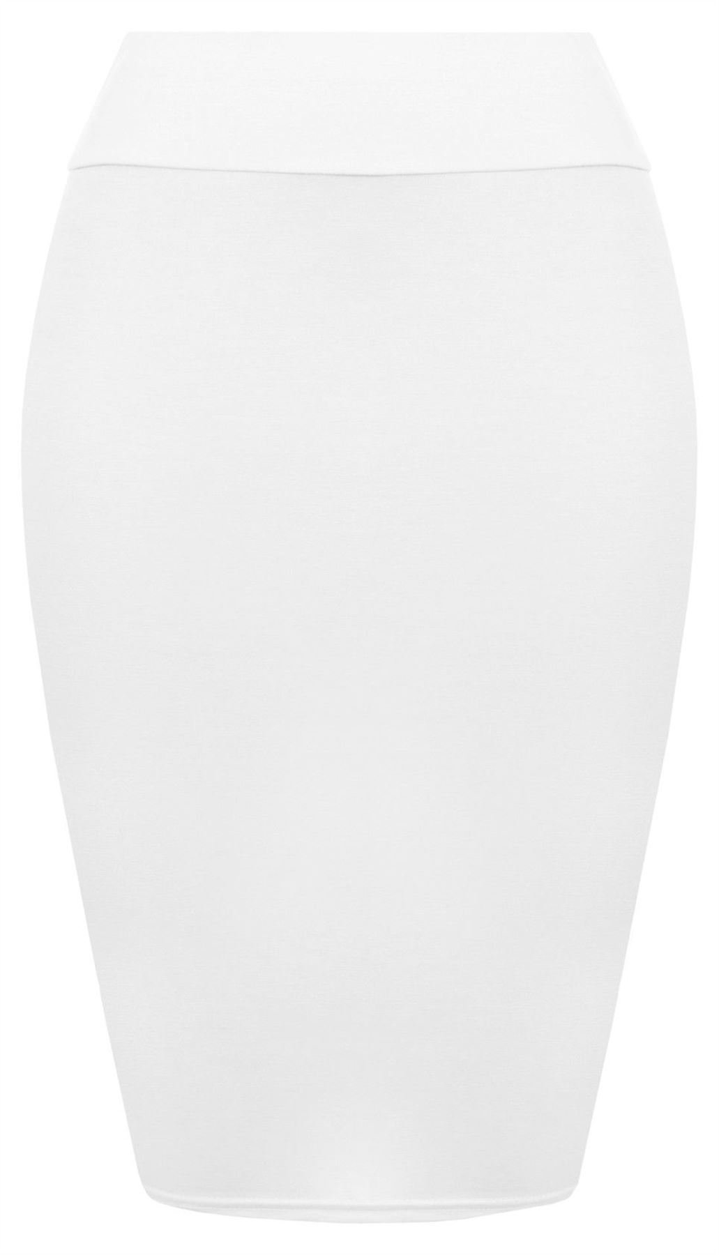 FAIRY BOUTIQUE Womens Plain High Waist Pencil Skirt Ladies Knee Length Stretch Bodycon Pencil Midi Skirt White