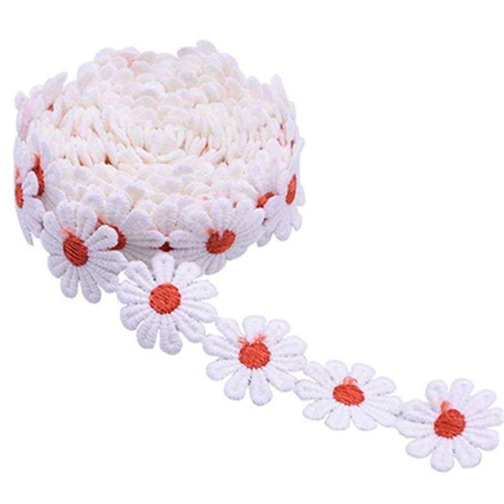 Embroidered Daisy Lace Trim Flower for Sewing Dressmaking Edging 3 Yard 25mm, Decorating Lace and Trims for Sewing and Craft Projects