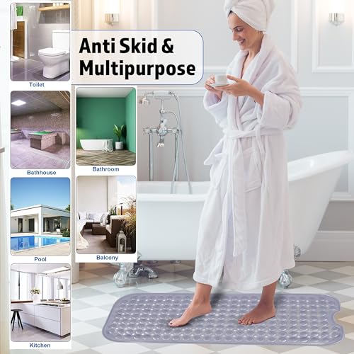 Image of Storite 2 Pack Anti-Skid Bath Mat, Extra-Large Silicon Shower Mat with Suction Cups & Drainage Holes, Durable Non-Slip Bathroom Floor Mat (100 x 40 cm)