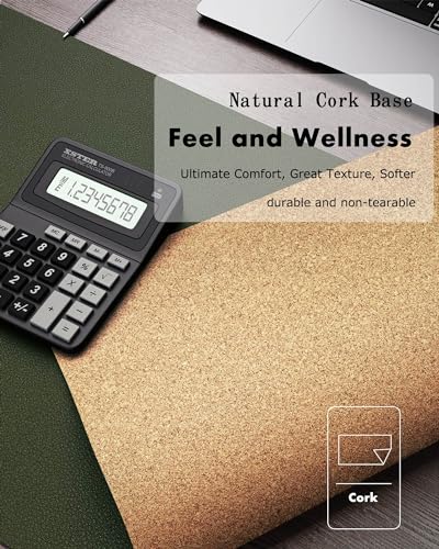 Image of YSAGi Double-Sided Desk Pad, 35.4 inchx17 inch Leather Desk Mat, Eco Cork Desk Pad Protector,Large Mouse Pad,Waterproof Desk Blotter for Office /Home (Dark Green /Cork)