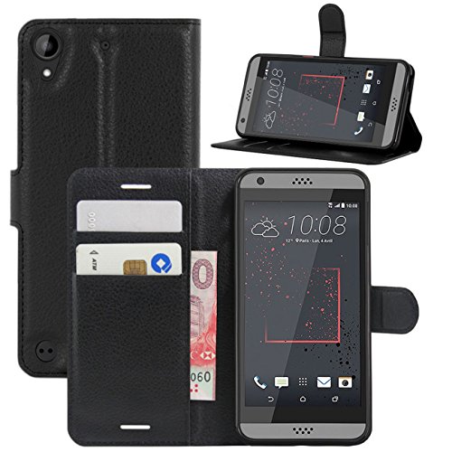 Fettion HTC Desire 530 Case, Desire 630 Case, Desire 555 Case, Desire 550 Case, Premium PU Leather Wallet Flip Phone Protective Case Cover for HTC Desire 530/630 / 555/550 Smartphone (Black)