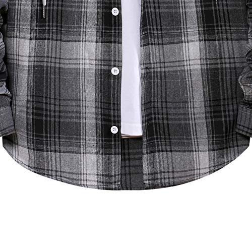 Mens Jackets, Jackets For Men Winter Clothes Varsity Jacket With Hoodie Men's Fashion Hooded And Plaid Long Sleeve Buttons Shirt Jacket Coat Down Hood Xl Flannel Jacket 4X S (M, Gray) #TOP6