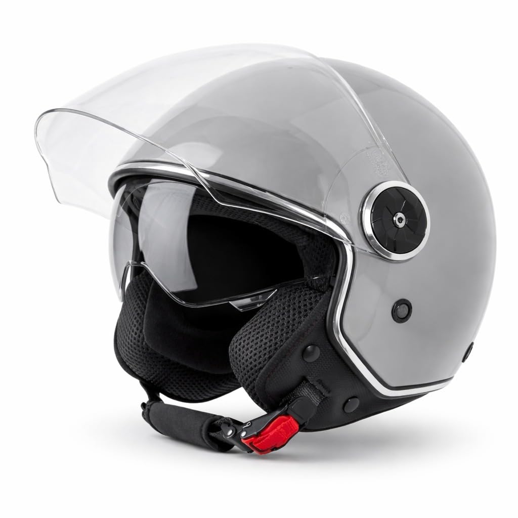 VINZ Tobia Casque Jet avec Visière Solaire et Visière | Casque de Scooter Moto / Vintage | Certifié ECE 22.06 | Tailles XS-XXL