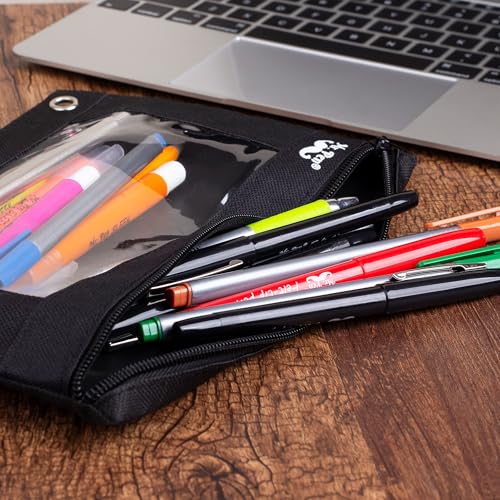 Image of Mr. Pen- Pencil Pouch for 3 Ring Binder, 30 Pack, 10 inchx6.75 inch, Smooth Zipper | Clear Window, Bulk Large Capacity Pencil Case with 3 Reinforced Grommets for School, Office, Supplies Storage | Clear Window, Bulk Large Capacity Pencil Case with 3 Reinforced Grommets for School, Office, Supplies Storage
