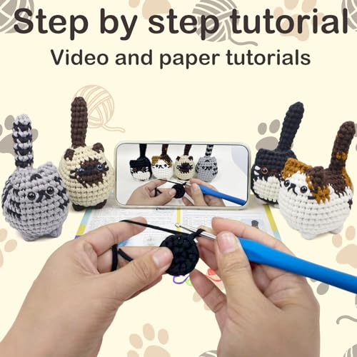 Utook Crochet Kit for Beginners, 4-Pack Crochet Animal Kit,Crochet Kits for Beginners Adults, with Instructional Videos and Paper tutorials, Handmade Crafts, Holiday Gifts (Cat Family) - Image 2