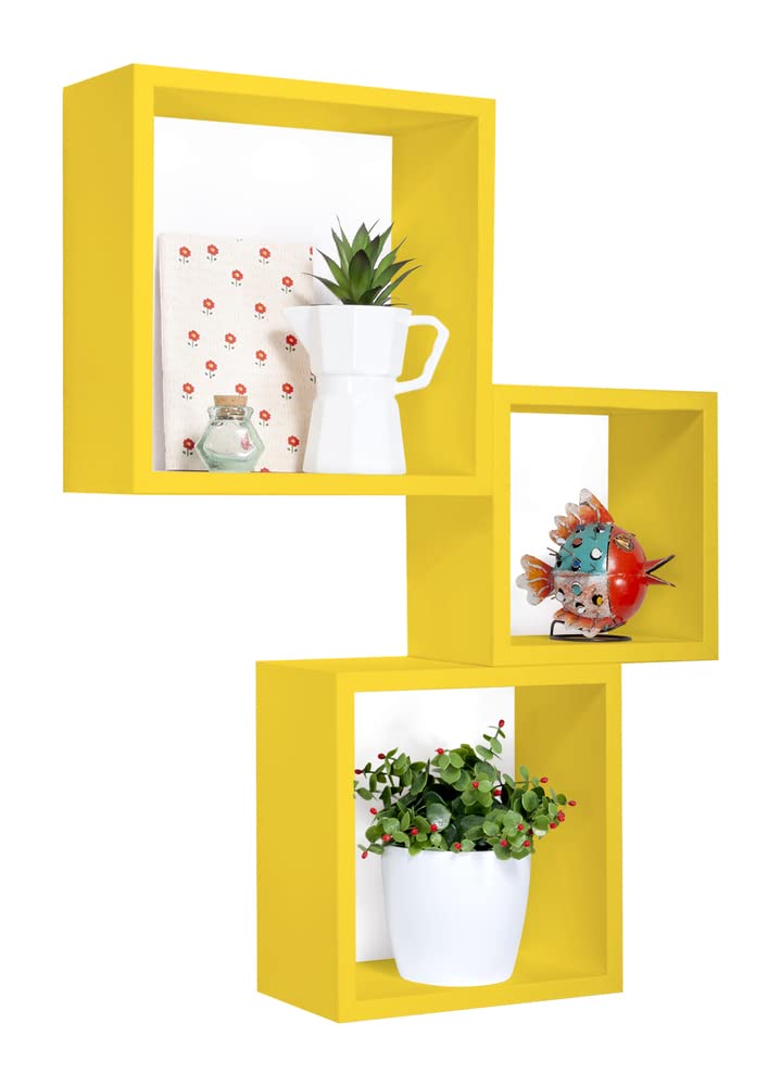 Sanitec Incubo Mensole da Parete, Legno, Giallo Canarino, 15.5x35x35 cm, 3 unità