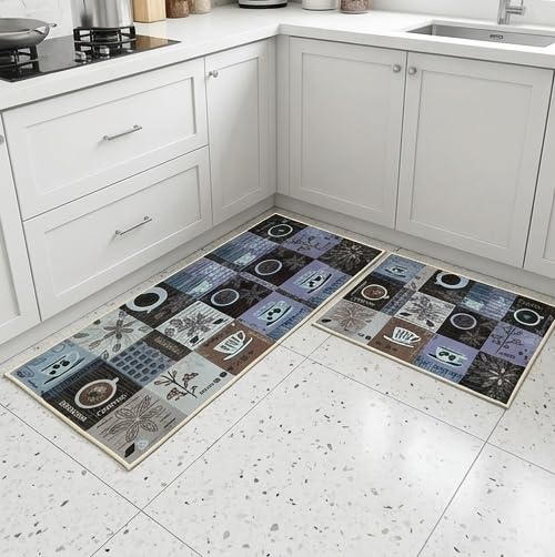 Image of HomeCloud Kitchen Rectangular Mat: Premium Anti-Slip, Soft, Washable, Designer Printed Mat for Floors, Kitchens, and Rooms - (6mm Thick, 41x122 cm and 41x61cm) (Coffee Espresso Brown)