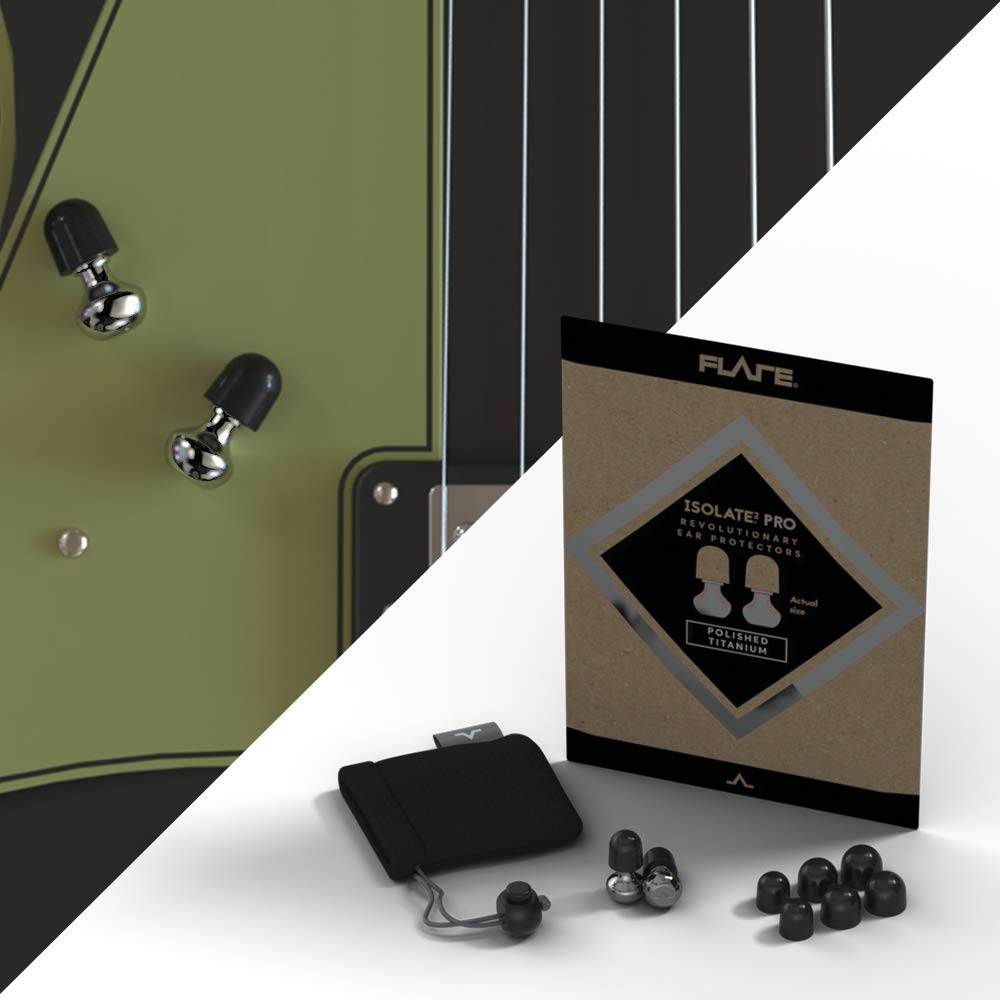 Isolate 2 PRO Flare Audio high tech certified solid titanium earplugs, for concerts, festivals, motorcycling, health & safety (Polished Titanium Finish)