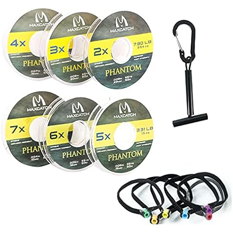 MAXIMUMCATCH Fliegenfischen Tippet Linie mit Tippet Holder & Vorfachspulenhalter, klar, 50m/55yds, 4 Stück (3X+4X+5X+6X) Cover