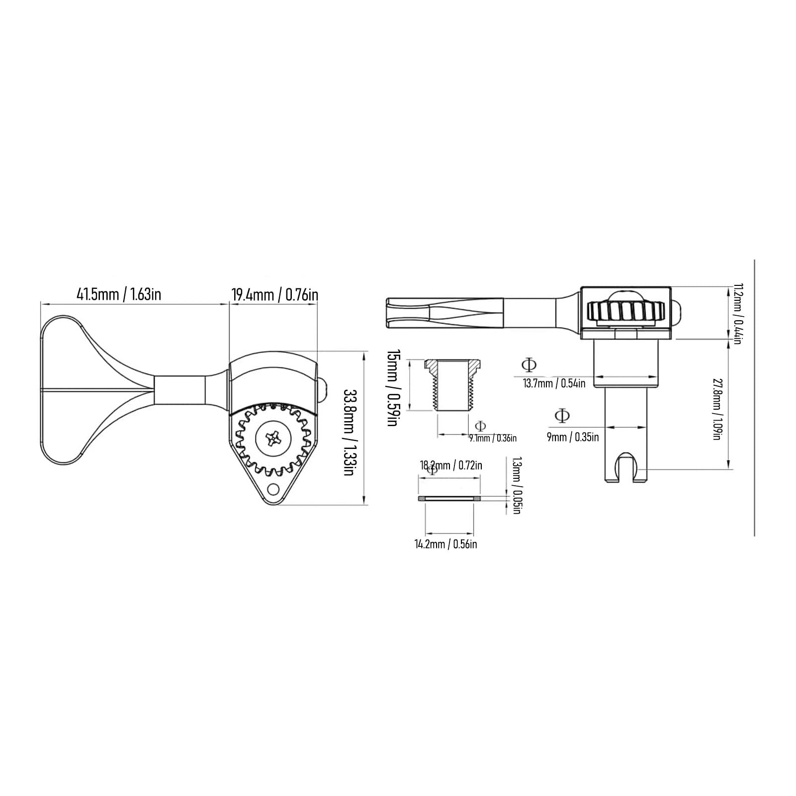 4PCS 2L2R Guitar Tuning Pegs, 20:1 Gear Ratio Tuning Keys Zinc Alloy Tuner Pegs Replacement for 4 String Jazz Bass Guitar, Black