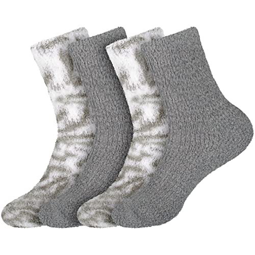 Image of BambooMN Women's Girl Fuzzy Warm Fluffy Tie-Dye Colorful Fun Crew Socks - 4 Pairs