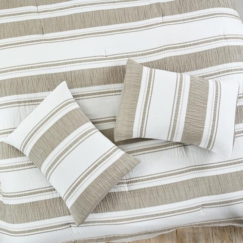 Image of Modern Threads 5-Piece Jacquard Comforter Set, Lonnie King in White Taupe - Elegant Comforter, 2 Pillow Shams, and 2 Decorative Pillows
