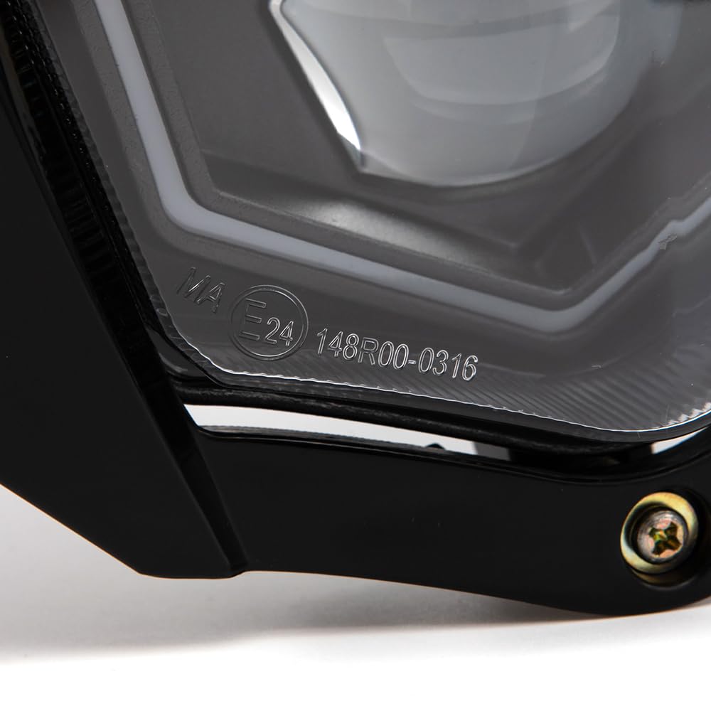 Universal LED Motorrad Scheinwerfer mit Verkleidung Maske E24 Geprüft Für EXC250 SX250 SXF250 EXC450 SX350 SXF450 EXC525 640LC4 Dirt Bike ATV Scooter (Schwarz)