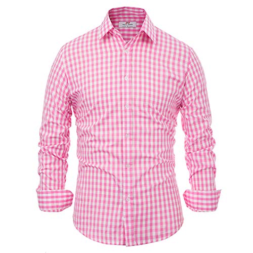 Casual Fashion Smart Dress Shirt for Men Solid Long Sleeve Plaid Slim (XL) KL-4, Pink