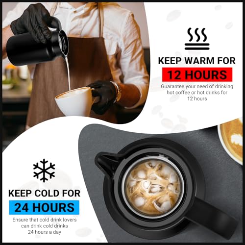 Image of Insulated Coffee Carafe, 51 oz, Keeps Hot for 12H, Black | Thermal Carafe, One-Hand Pour, Leakproof Lid, Anti-Slip Base for Personal Use