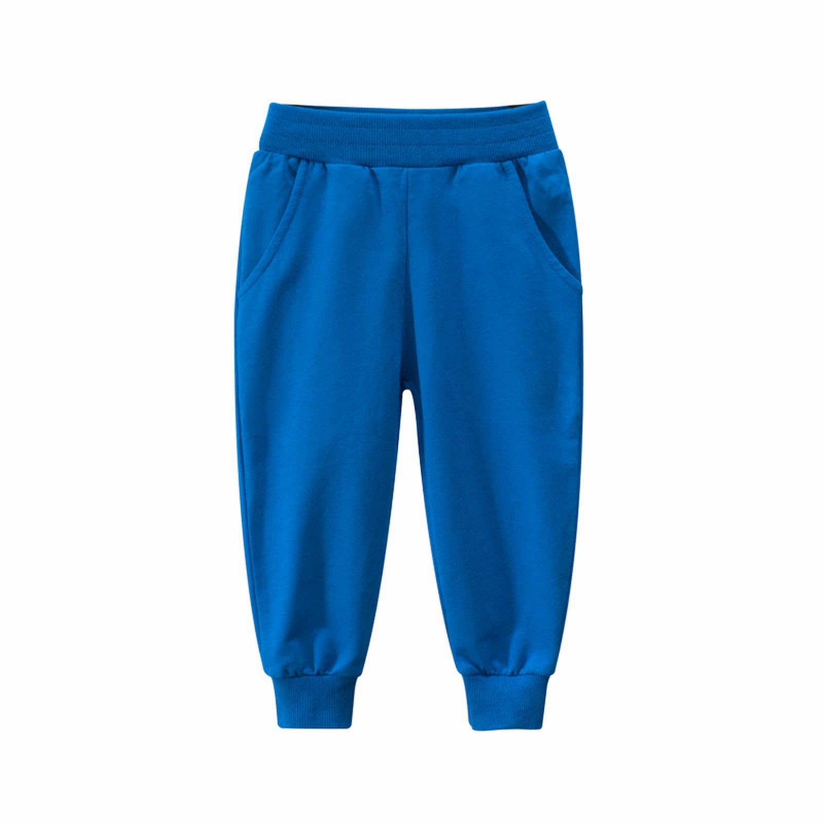 Boys Solid Color Sweatpants Baggy Casual Pull On Trousers with Pockets Midweight Jogger Pants Athletic (Blue, 2-3 Years)