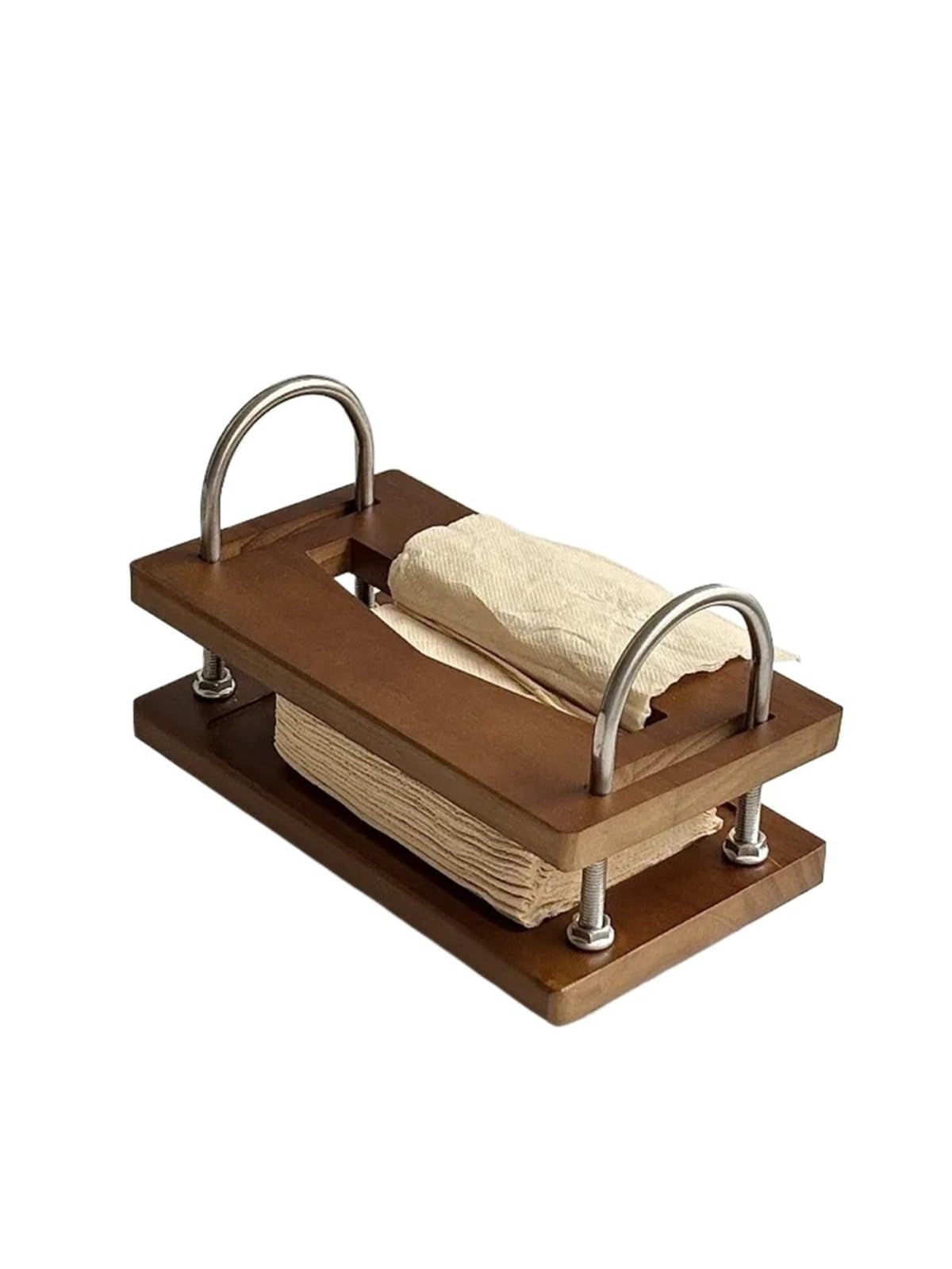 Servilletero Madera Caja de pañuelos madera maciza, soporte for papel cocina, almacenamiento bombeo, servilleta, tipo suspensión café(Square buckle brown)