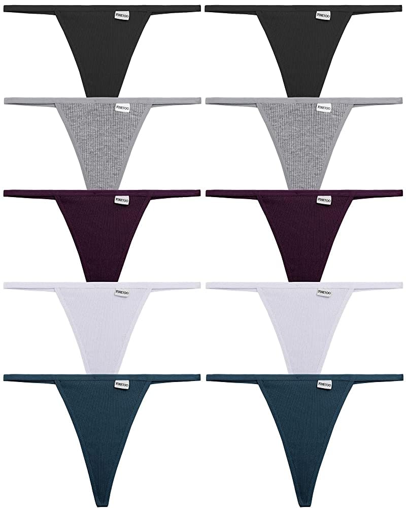 FINETOO Lot de 10 Strings G - en Coton - sous-vêtements pour Femme - Taille Basse - Stretch - Dos en T - String Sexy - Tailles S à XL