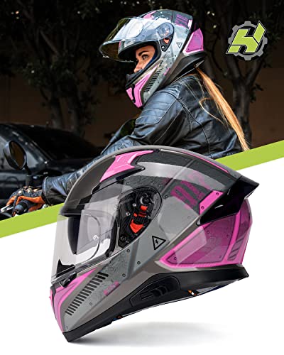 Hax Full Face Motorcycle Helmet With Dual Rear Wing, Motorbike Street Bike Helmet With Pinlock Ready Plastic Nails For Adult,Dot Approved(Impulse Droid Pink,Xl) #TOP1