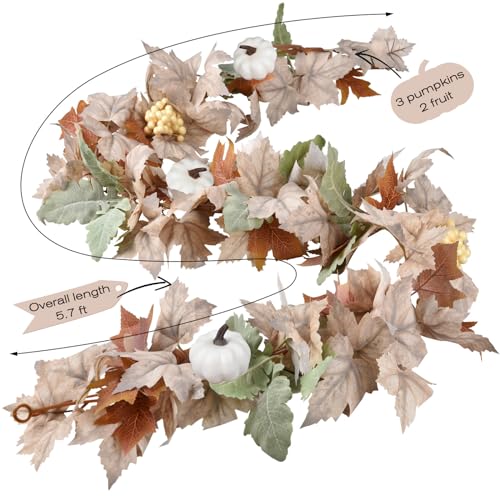 image for DearHouse Fall Maple Leaf Garland, 5.9Ft Hanging Vine Artificial Autum