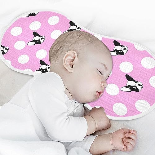 French Bulldog Dog Pink Polka Dot Muslin Burp Cloths for Baby 1 Pack Soft 100% Cotton Baby Washcloths Bibs for Boy Girl4