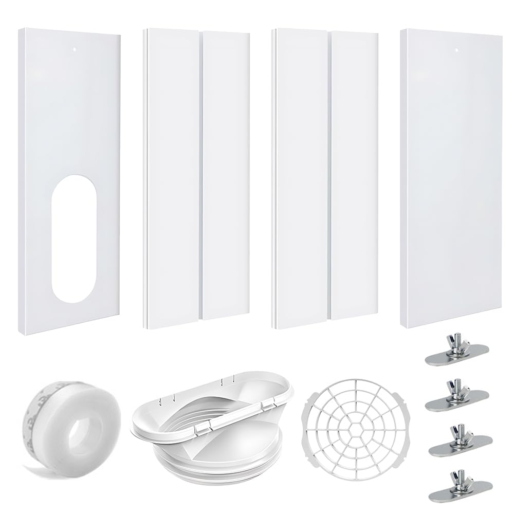 Kit Fenêtre Climatiseur Mobile, NAVESO Kit Calfeutrage Climatiseur Fenetre, Kit Climatisation Fenetre, Kit Fenetre Clim pour Tuyau D'évacuation de 13/15cm, Fenêtre Verticale et Horizontale de 43-140cm