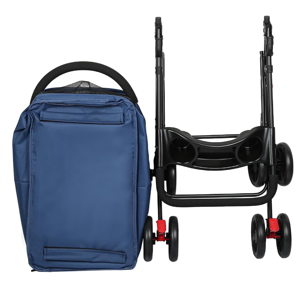Passeggino 2 in 1 per cani e gatti, pieghevole e pratico, con navicella rimovibile di sicurezza, fino a 20 kg, per cani di piccola taglia media (blu)