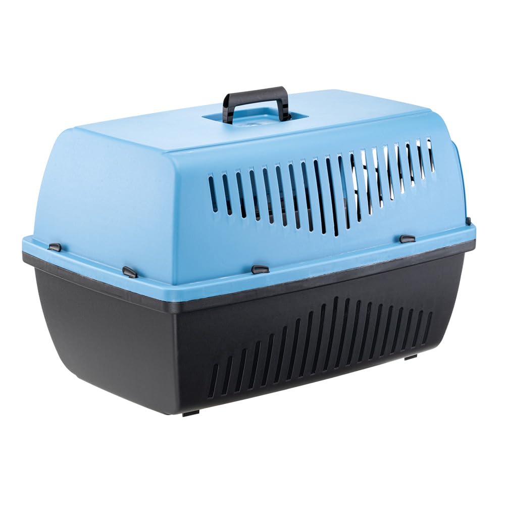 Ferplast Caisse de Transport Chat Panier de Transport pour Chiens Petits Max 10 Kg, Voyage Animaux domestiques, Plastique avec Poignée Pliante, 62x41xh38 cm, Bleu
