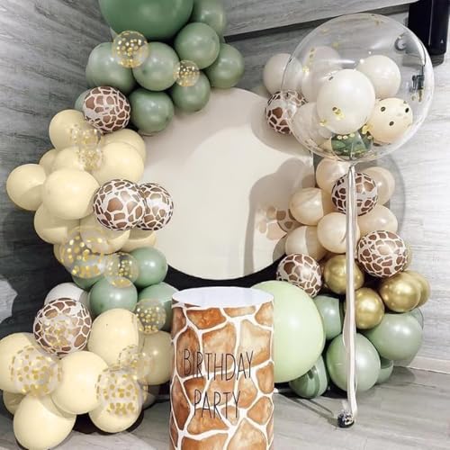 Green and Brown Balloons, 12 Inchs Sage Green Deer Print Gold Confetti Balloons for Kids Woodland Baby Shower Decorations Safari Jungle Dinosaur Theme Birthday Party Wedding Grauation Supplies - Image 3