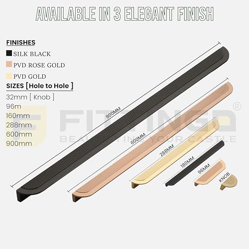 Image of VEZEL Aluminium Wardrobe Handle - Modern Cabinet Pull for Wardrobe, Drawer & Cabinet Furniture, PVD Rose Gold, 900mm - Pack of 2-| 3 Years Warranty |